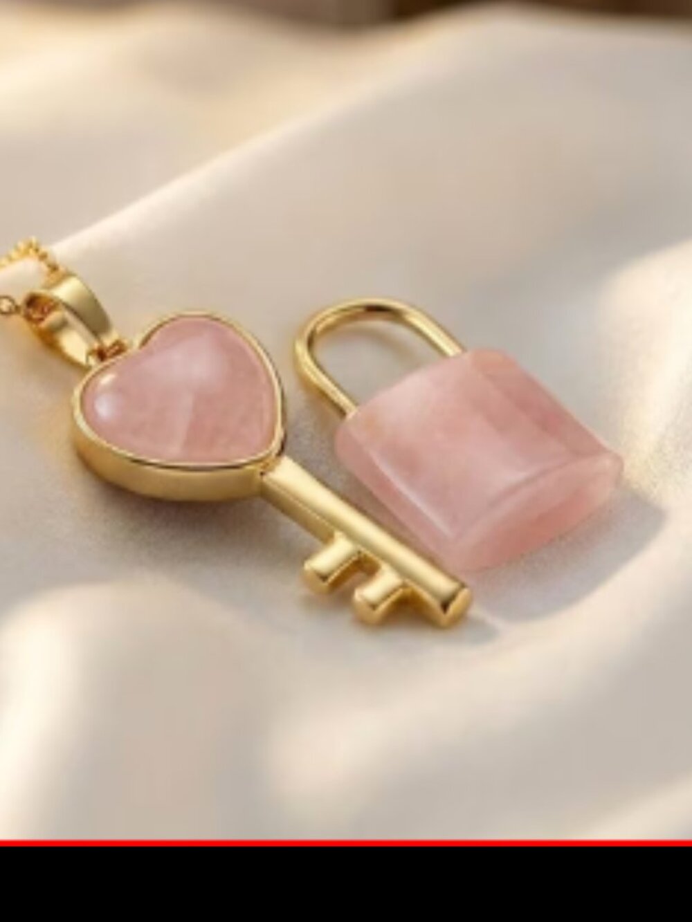 Exquisite Rose Quartz Set of 2 Pendant Key and Lock